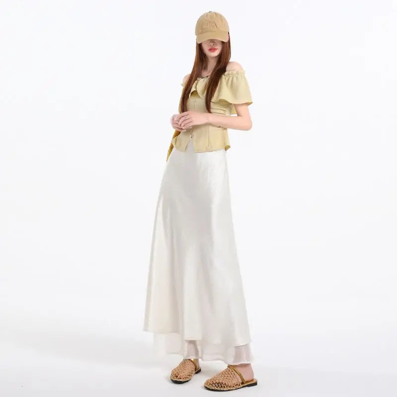 Satin Midi Skirt for Women, Summer 2026, Flowing, Slimming, Long, Elegant, Silky Fishtail Bodycon Skirt