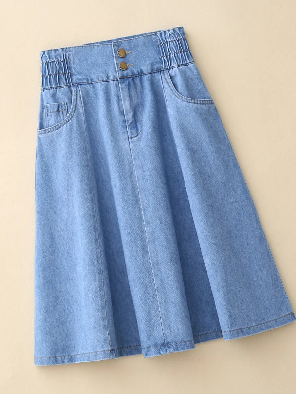 High Waist A-Line  Skirt Women's plus Size Summer Jeans Half-length Slimming Design Elastic Waist Umbrella Skirt
