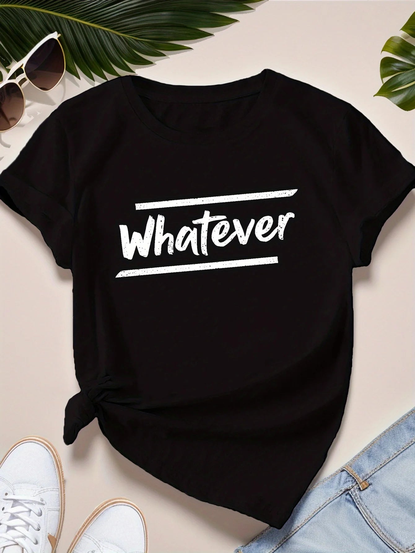 Whatever Letter Print Comfortable Women's T-shirt Casual Round Neck Women's Summer Fashion Short Sleeved Tops Clothing