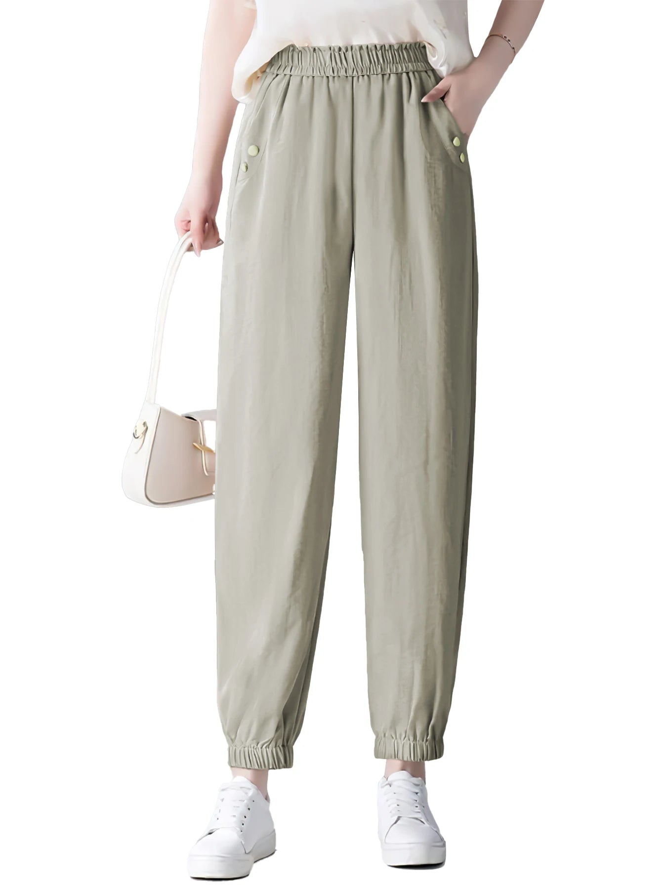 Women's Casual Pants Elastic Waist Solid Color Pockets