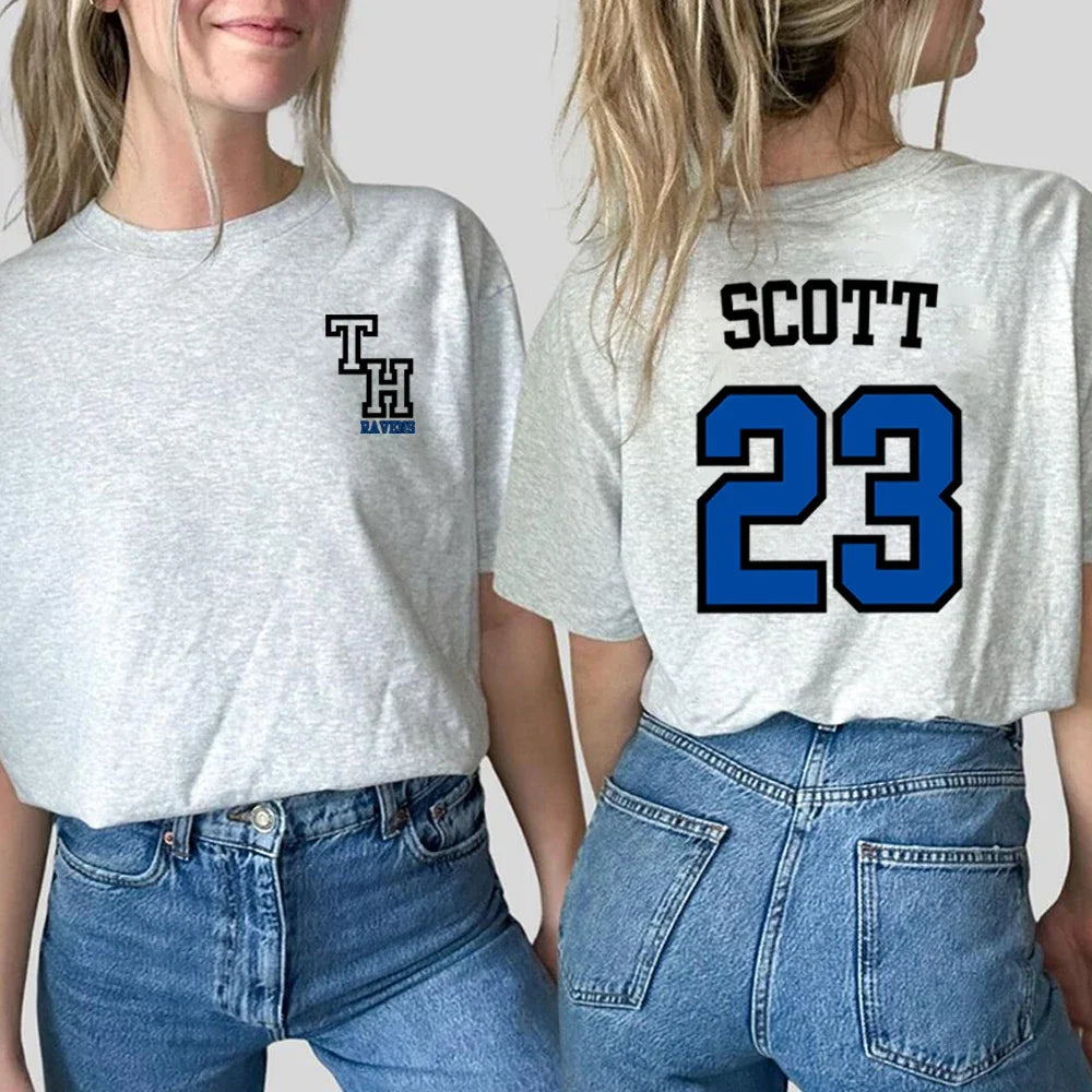 TREE HILL RAVENS Scott 23 T-shirt Front and Back Print Shirt One Tree Hill Shirts Nathan Scott Tee North Carolina Tops